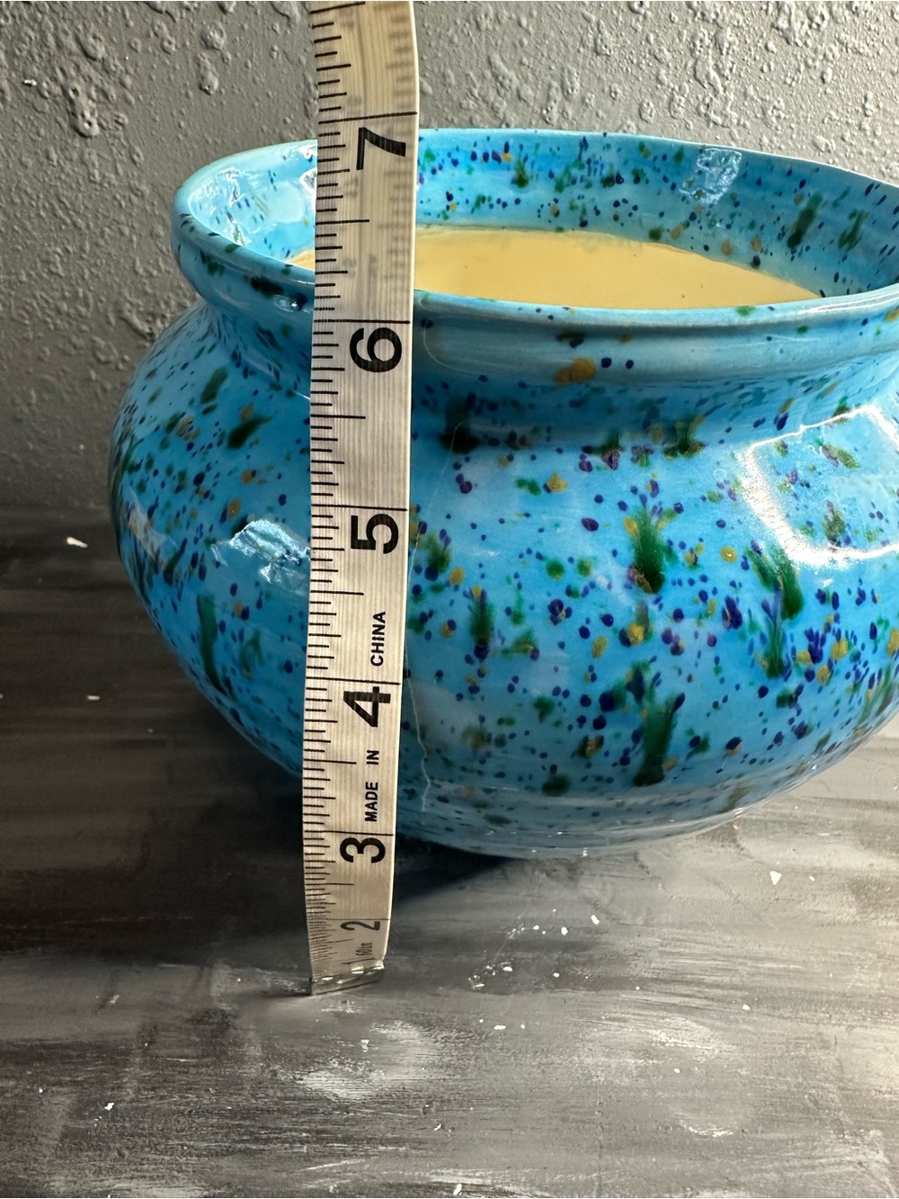 Vintage round flower pot glazed blue multicolor speckled 6X6 inch - Picture 5 of 6